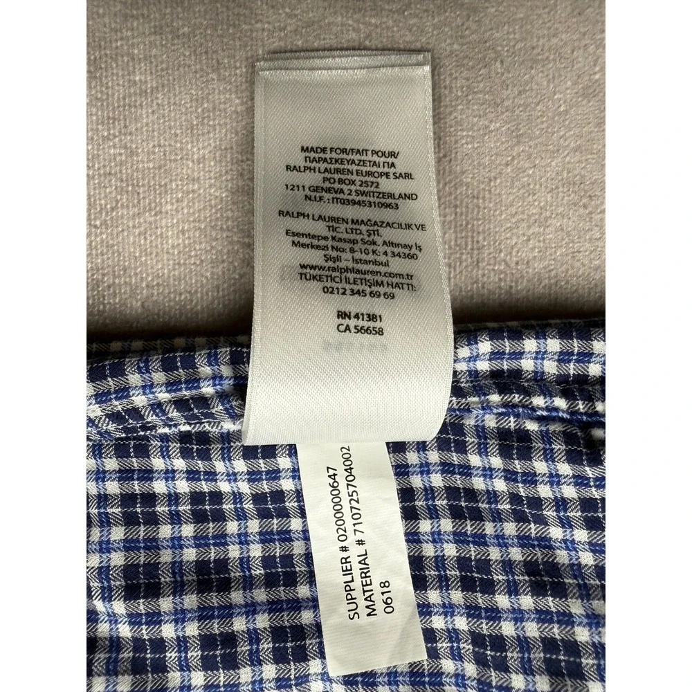 Polo Ralph Lauren Mens XL Classic Fit Plaid Button Shirt Navy Blue White Classic
